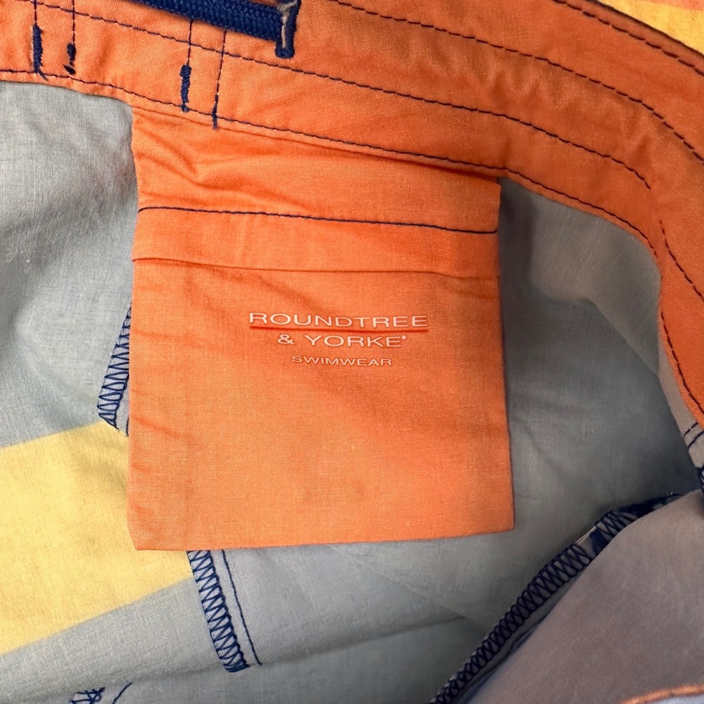 Roundtree & Yorke Swim Trunks Striped Drawstring Swimwear Blue Shorts Size‎ 34 - Picture 9 of 11